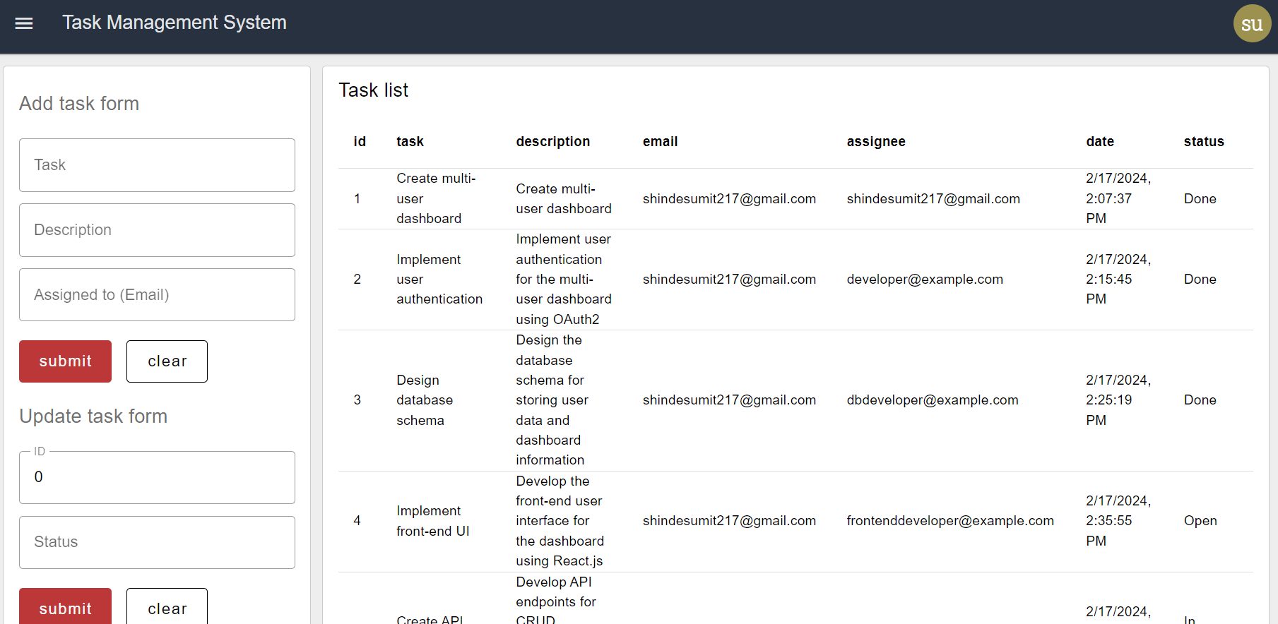 Task management system user view